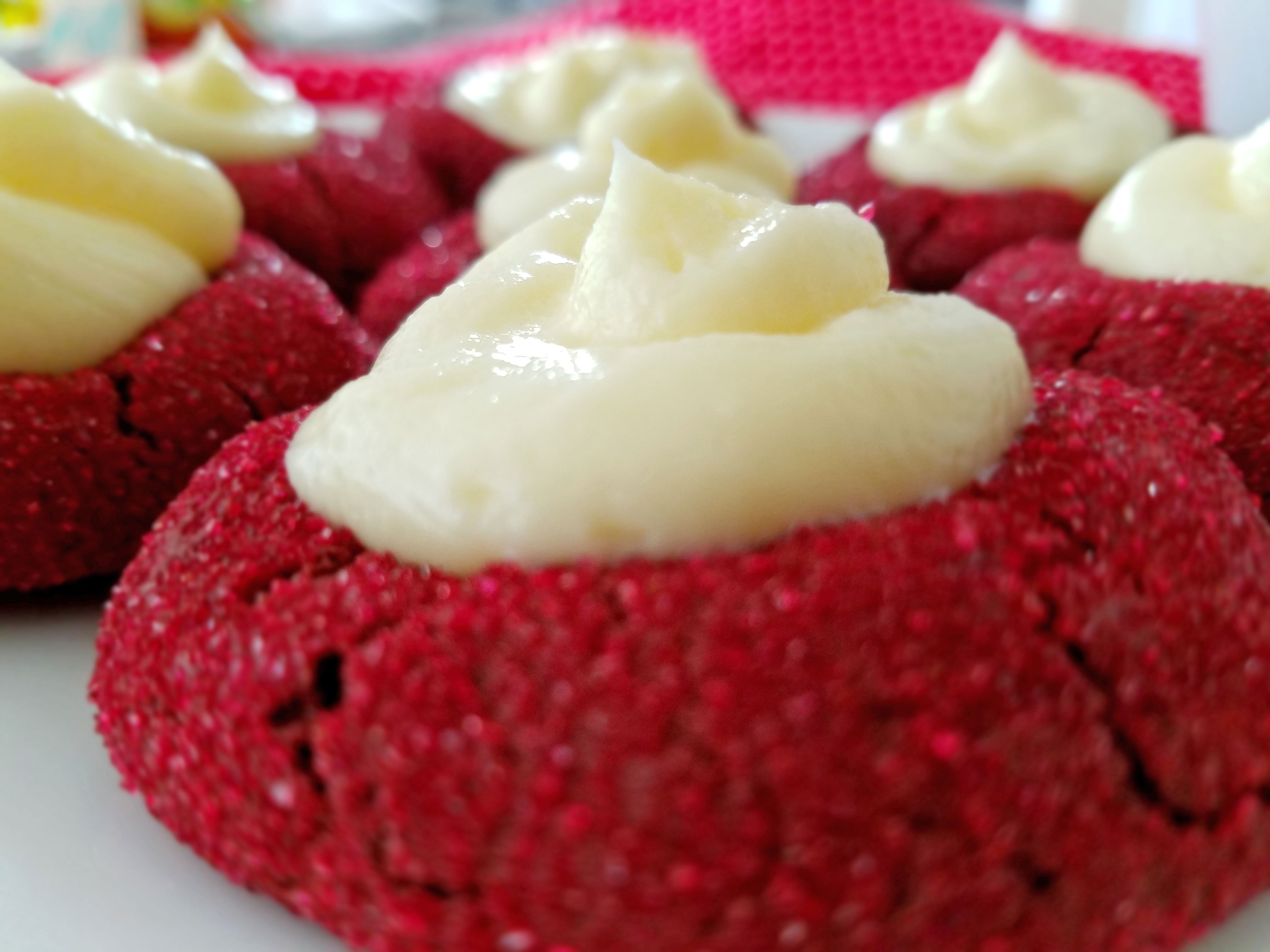 Red Velvet Thumbprint Cookies with Cream Cheese Filling