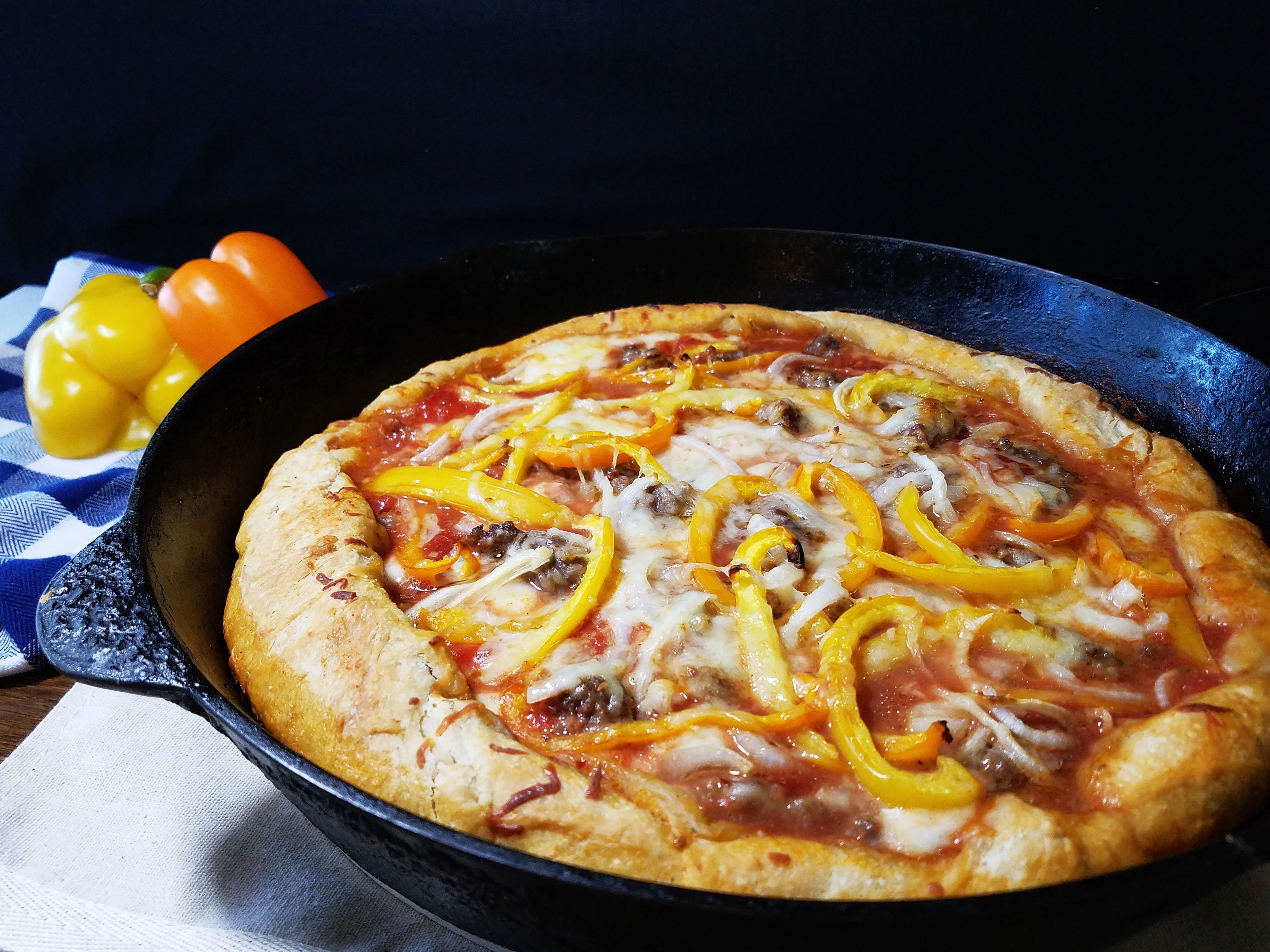 Delicious One Pan Deep Dish Pizza