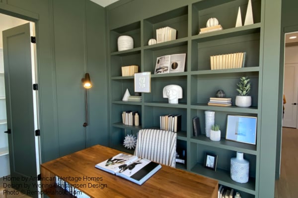 Gray Green Paint Color For Cabinet Built In Shelving, Sherwin Williams Rosemary Lookalike, Home Office Remodelaholic SGPH21 H16