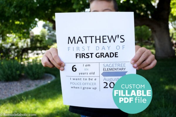 Printable First Day Of School Sign Infographic Fillable PDF Remodelaholic