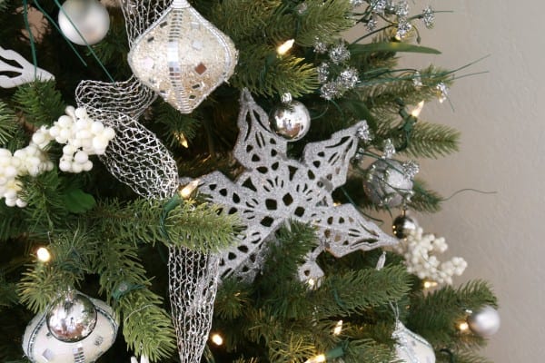 White And Silver Dollar Store Christmas Tree @Remodelaholic