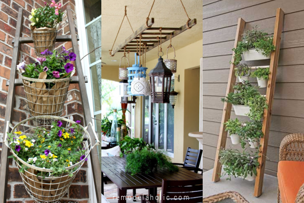 Easy Diy Porch Ladder Ideas For Outdoor Decorative Ladders For Flower Planters Vertical Garden Lighting Remodelaholic